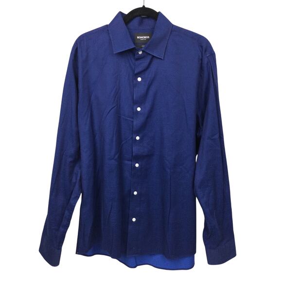Bonobos Slim Fit Textured Dot Collared Button Down Dress Shirt Blue Men's XL - Picture 1 of 11